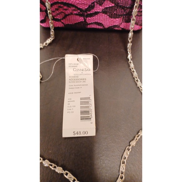NEW Gunni Sac Fushia Pink with Black Lace Box Purse with Chain Strap - Picture 3 of 5
